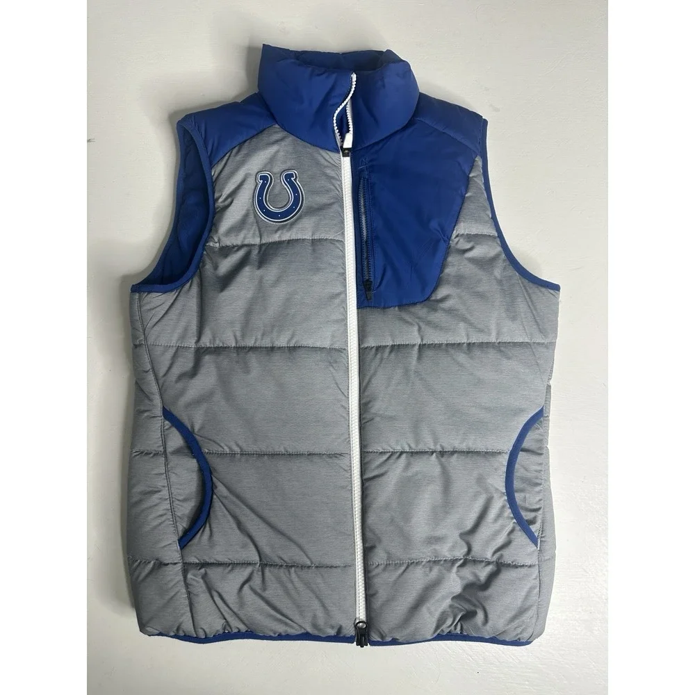 Nike Indianapolis Colts Puffer Vest Full Zip Grey and Blue Size S